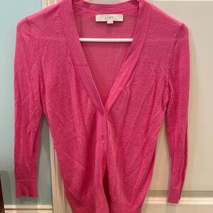 LOFT Pink Lightweight V-Neck Button Cardigan